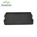 BBQ grill cast iron reversible griddle pan plate with two grilling surface
